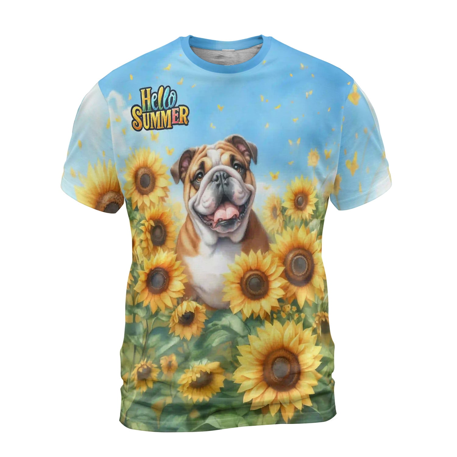 Bulldog Hello Summer Sunshine Sunflowers Spring Retro Vintage All Over ...