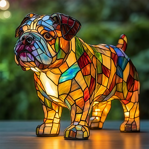 Bulldog Lamp Cute LED Table Lamps, Stained Resin Tabletop Night Light, Warm Ambient Glow, Fun Gift for Dog Lovers 5.91"