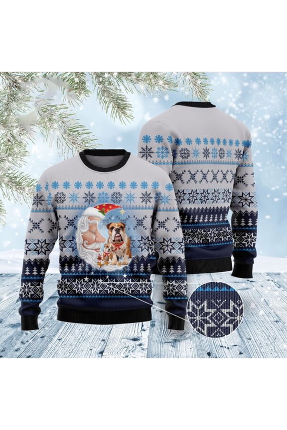 Bulldog Love Santa Moon Ugly Christmas Sweater, Dog Ugly Christmas Sweater, Ugly Dog Sweaters