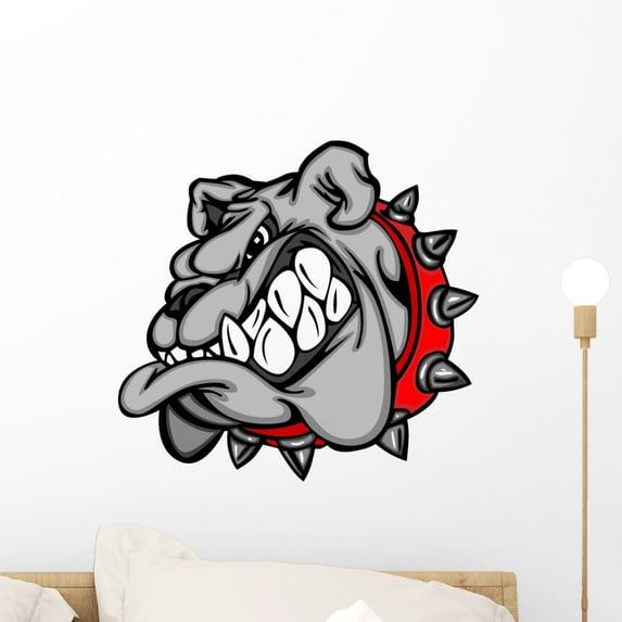 Bulldog Mascot Cartoon Face Wall Decal by Wallmonkeys Peel and Stick Graphic (18 in W x 17 in H) WM386