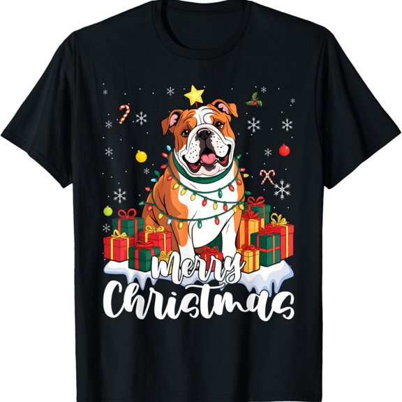 Bulldog Merry Funny Xmas Cistmas English T-Shirt