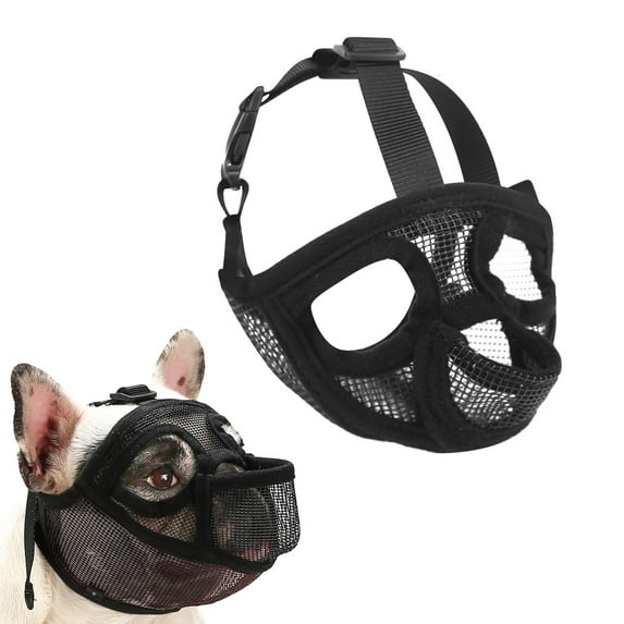 Bulldog Muzzle, Short Snout Dog Muzzle, Mesh Muzzle with Tongue Out Design, Flat Face Dog Muzzle(Black) - XS