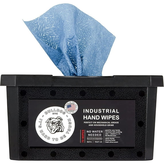 Bulldog NYC Heavy Duty Industrial Hand Wipes, 70 Wipes per Container,3825