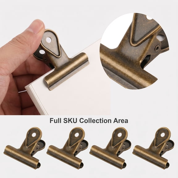 Bulldog Paper Clips Bronze Metal Binder Clips 4 Pack, Assorted Sizes Multi Purpose Office File Folder Clamps and Kitchen Food Bags Sealing Clips for Hanging Storage