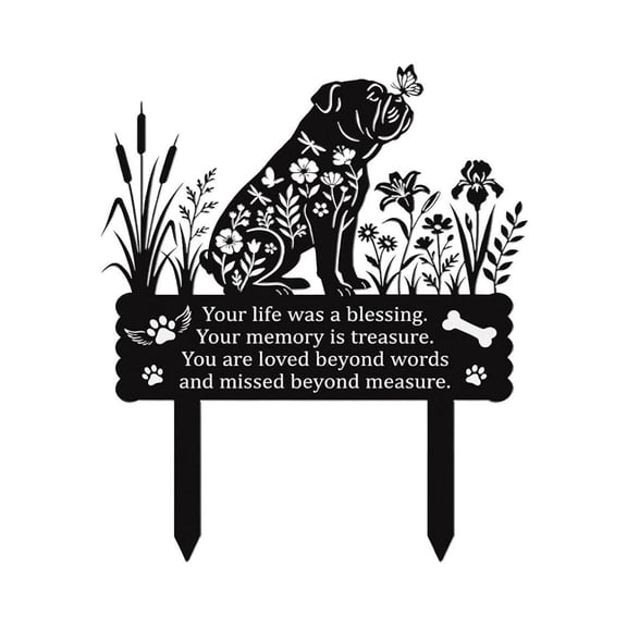 Bulldog Pet Grave Markers Dog, Grave Markers for Cemetery for Dog, Metal Garden Stake Decorations for Memorial Loss Gift for Outdoors Lawn (11 X 14 Inches)