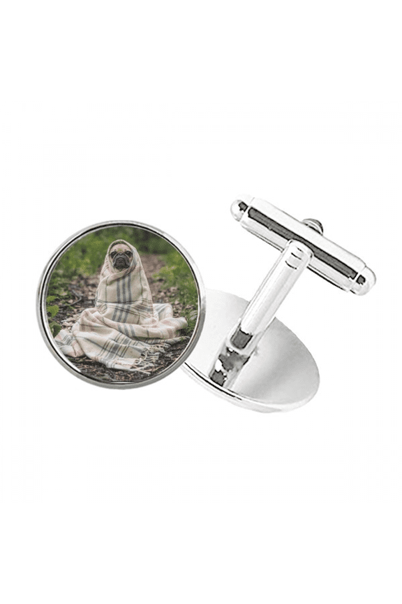 Bulldog Pet Photography Picture Round Button Cuff Clip Stud Cufflinks