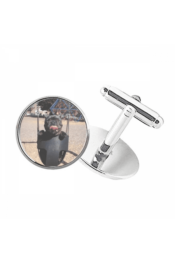 Bulldog Pet Photography Picture Round Button Cuff Clip Stud Cufflinks