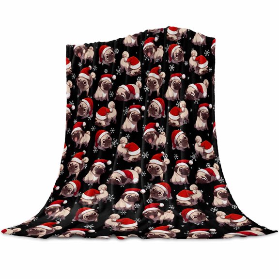 Bulldog Santa Hat Flannel Blanket for Bed,Travel and Camping, Christmas Super Soft Cozy Blanket for All Seasons 30"x40"