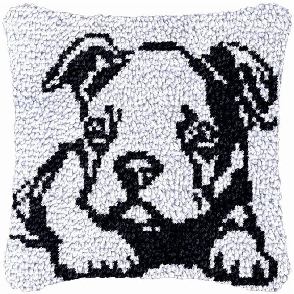 Bulldog Sketching Latch Hook Kits Pillow DIY Rug Crochet Hook Cushion Making Kits with Preprinted Pattern Canvas Instruction Yarns and Latch Hooking Pillow Cover Easy to Starter DIY Kits 43x43cm