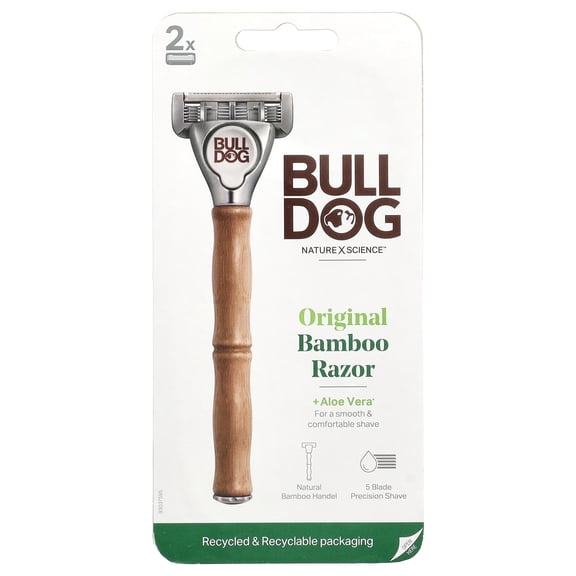 Bulldog Skincare For Men, Original Bamboo Razor, 1 Razor, 2 Cartridges Pack of 4