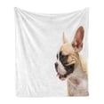 thumbnail image 1 of Bulldog Soft Flannel Fleece Throw Blanket, Side View of a French Bulldog with the Tongue out on a Plain Backdrop, Cozy Plush for Indoor and Outdoor Use, 50" x 60", White and Multicolor, by Ambesonne, 1 of 5