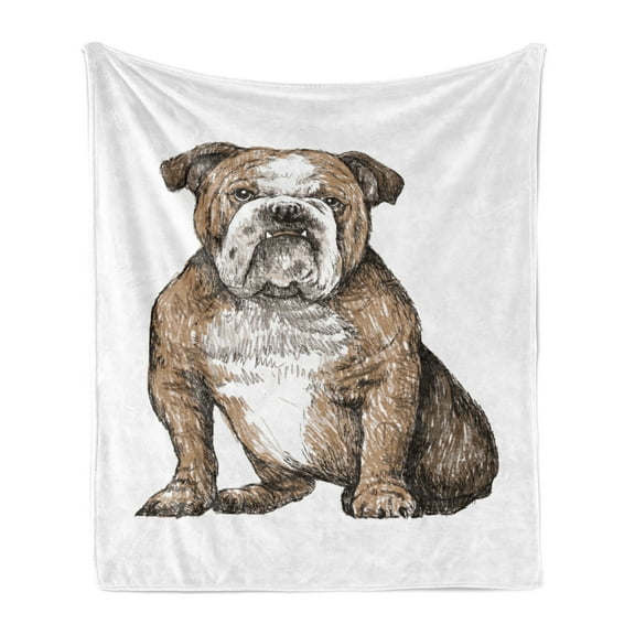 Bulldog Soft Flannel Fleece Throw Blanket, Sketchy Hand Drawn Layout of a Grumpy-Looking Creature Sitting, Cozy Plush for Indoor and Outdoor Use, 50" x 70", Camel Charcoal Grey, by Ambesonne
