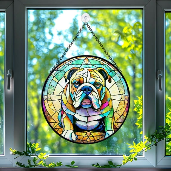 Bulldog Stained Glass Suncatcher, Bulldog Glass Suncatchers for Windows For Merry Christmas