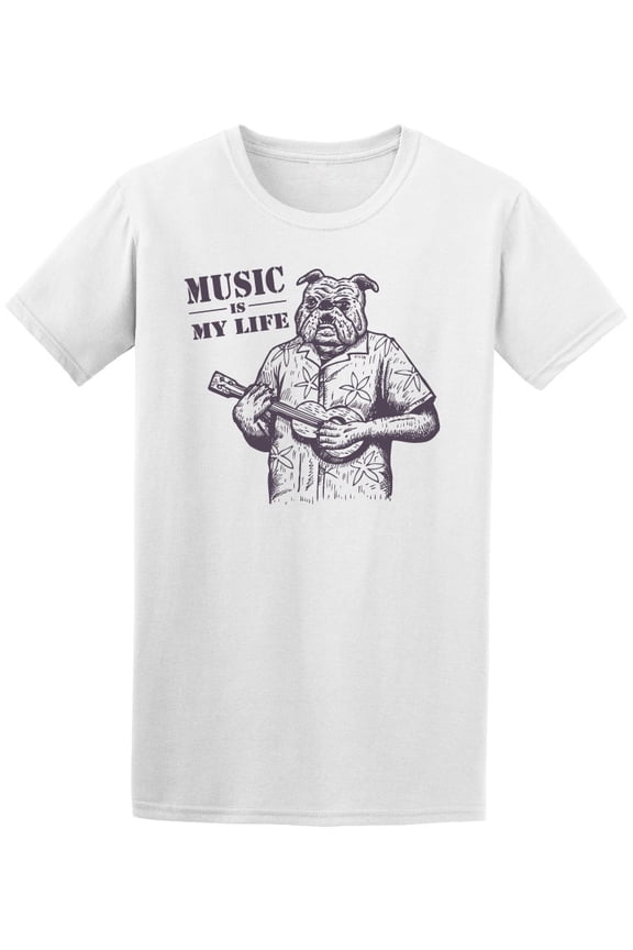 Bulldog Ukulele Music Is My Life T-Shirt Men -Image by Shutterstock, Male Medium