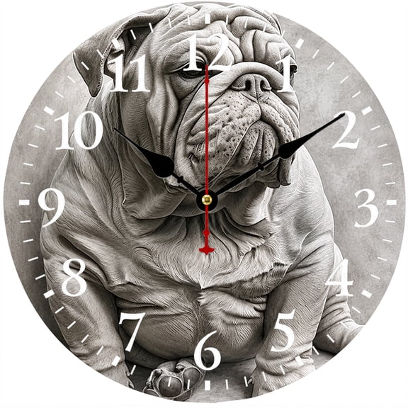 Bulldog Wall Clock 9.84 Inch, Battery Operated Analog Dog Clock, Round Decorative Clock for Living Room Bedroom Kitchen Office