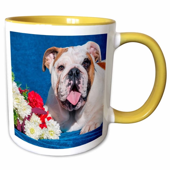 3drose, Bulldog with His Tongue Out, Mr, 15oz Two-tone Yellow Mug