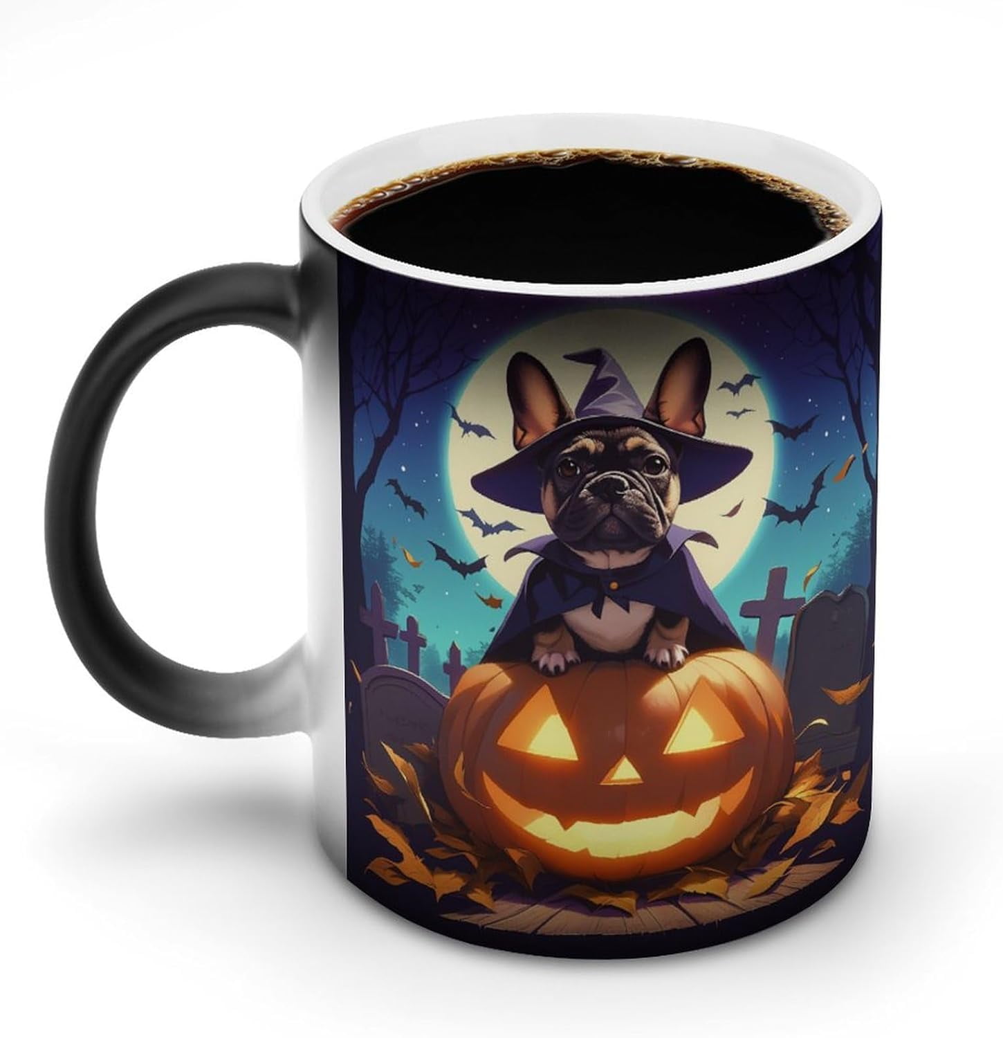 Bulldog on Orange Pumpkin Cartoon Color Changing Mugs Heat Changing ...