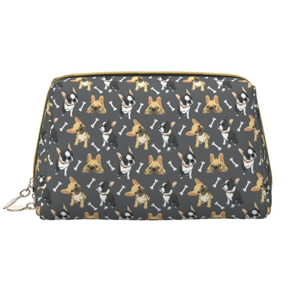 Bulldog print Makeup Bag, Large Capacity Travel Cosmetic Bag for Women Girls- Travel Toiletry Bag Leather Portable Waterproof Makeup Case Organizer with Handle