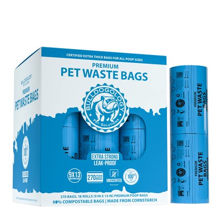 Bulldogology Dog Poop Bags - Extra Thick & Extra Long 100% Leak Proof, Biodegradable Dog Waste Bags (270 Bags, 18 Rolls)