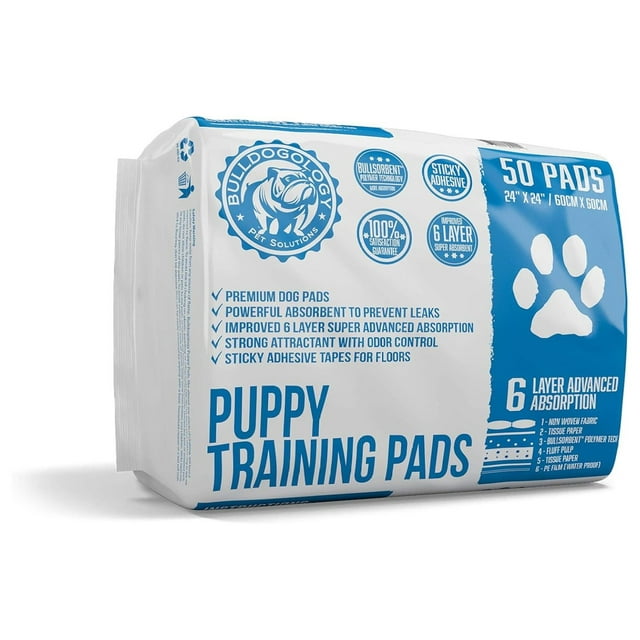 Bulldogology Dog Puppy Pads (24x24) Large Pee Pads for Dogs 6 Layer