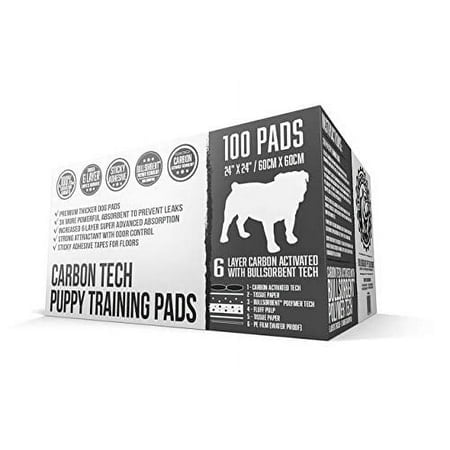 Bulldogology Premium Carbon Black Puppy Pee Pads with Adhesive Sticky Tape - Large Housebreaking Dog Training Wee Pads (24x24) 6 Layers with Extra Quick-Dry Bullsorbent Polymer