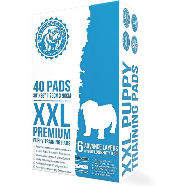 Bulldogology Premium XXL Puppy Pads with Adhesive Tabs Dog Pads Extra Large (30x36) Leak