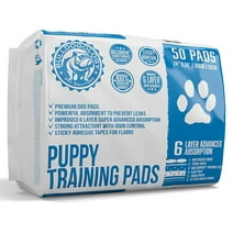 Bulldogology Puppy Pee Pads with Adhesive Sticky Tape (24x24) Large Premium Dog Pads - 6 Layer Dog Training Pads and Pet Wee Pads with Quick-Dry Bullsorbent Tech (50-Count)