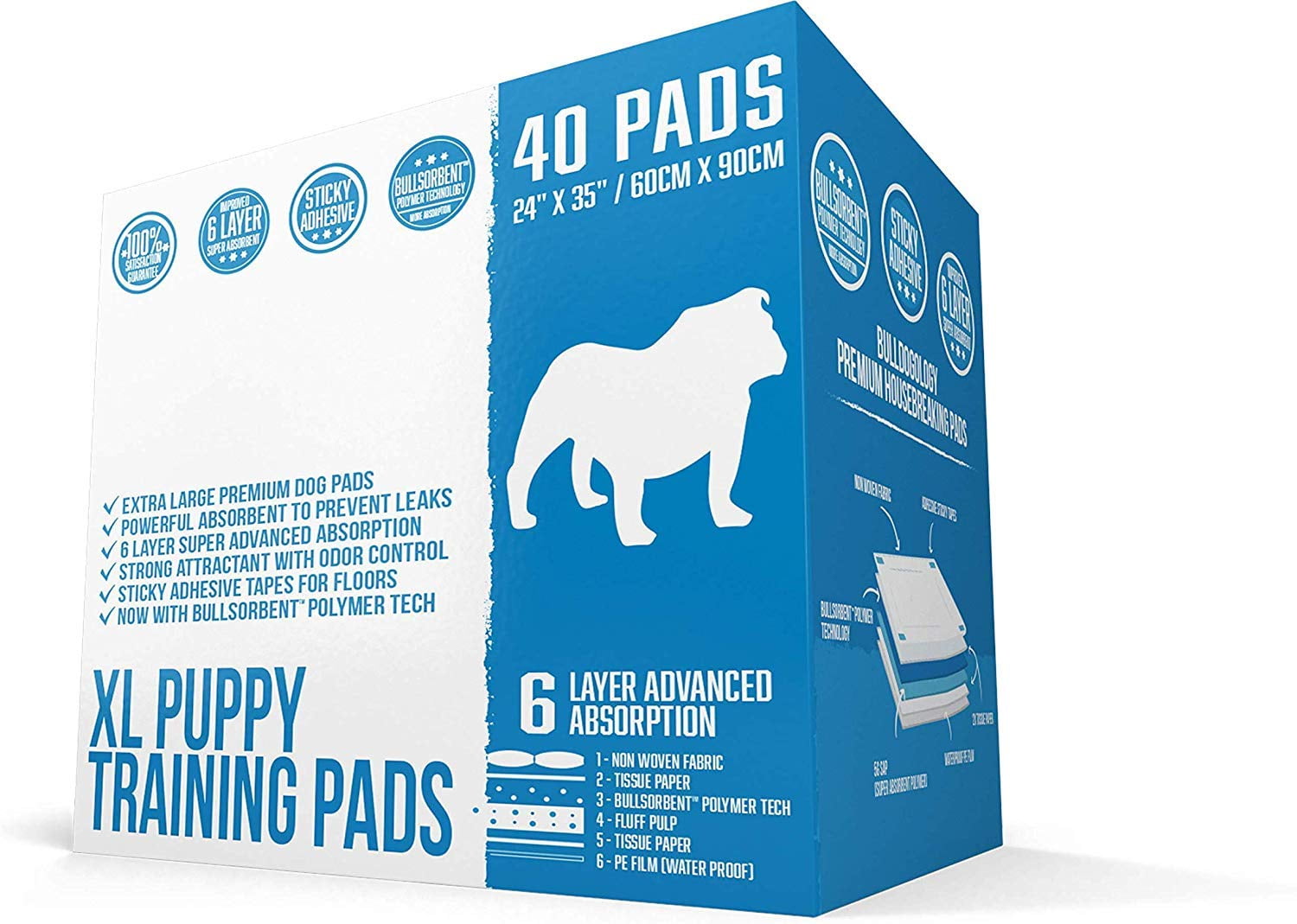 Bulldogology Puppy Pee Pads XL with Adhesive Sticky Tape Extra Large