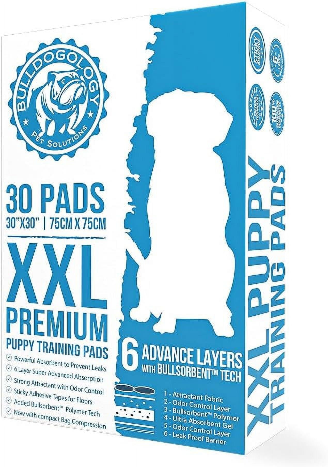 Bulldogology Absorbent XXL Pee Pads for Dogs, 30x30, 6-Layer Odor Control, 30-Count, White
