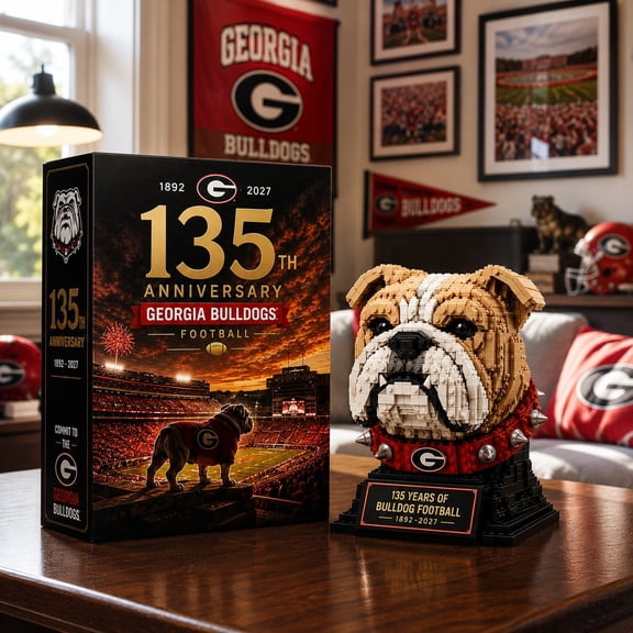 Bulldogs 135th Anniversary Collector Building Set Football Tradition Display Model with Standard Size Bricks, Commemorative Base and Box