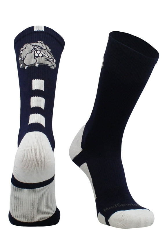 Bulldogs Logo Athletic Crew Socks (Navy/White, Large)