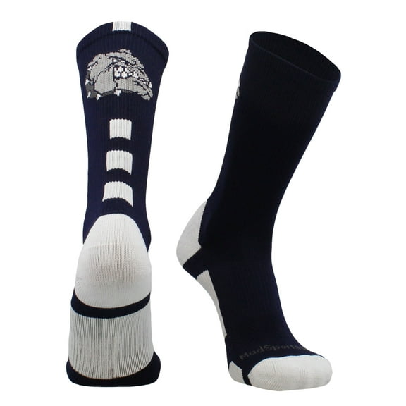 Bulldogs Logo Athletic Crew Socks (Navy/White, Large)