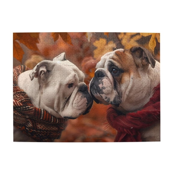 Bulldogs Scarves Autumn Leaves 1000-Piece Wooden Jigsaw Puzzle for Adults, Fun & Challenging Family Game, Stylish Wall Decor & Holiday Gift