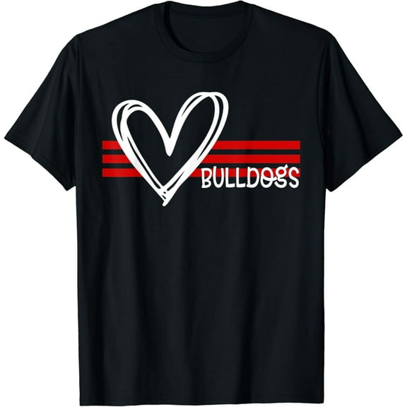 Bulldogs Team Pride School Spirit White Red Heart Shirt T-Shirt