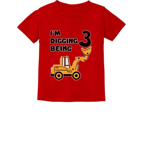Bulldozer Construction 3rd Birthday Shirt Three Year Old Gifts for Boys I'm Digging Being 3 Toddler Kids T-Shirt 18M Red