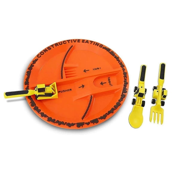 Bulldozer Excavator Shovel Toddler Plates Tableware Dining Set Baby Dishes Durable 3pcs Children's Cutlery Three Sets