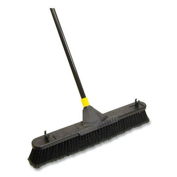 Bulldozer Smooth Surface Pushbroom With Scraper Block, 24 X 60, Powder Coated Handle, Tampico Bristles, Black/yellow | Bundle of 10 Each