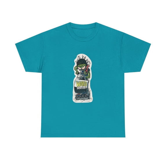 Bulldozer World Industries 2000s Skateboard Rocco Vintage Classic TShirt Print - Tropical Blue / M