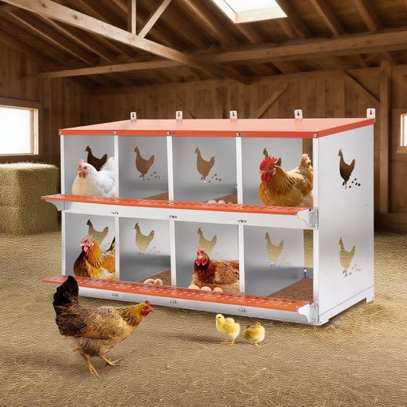 Bullenfity Easy Egg Collection Galvanized Steel Wall Mount Nesting Box, Orange, Fits 8 Chickens