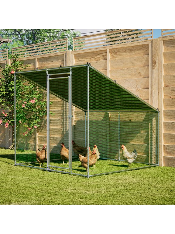 84 x 78.7 in Walk-in Chicken Run, Heavy Duty Galvanized Cage with Waterproof Roof for Backyard Chickens