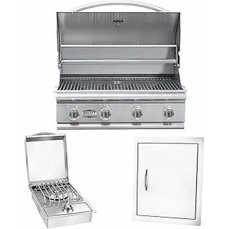 Bullet by Bull Stainless Steel Outdoor Kitchen Grill Set - Built-In Liquid Propane Grill, Perfect for Entertaining -BBQ Kitchen Isl& Bundle - Includes 4 Burner Grill, Single Access Door & Side Burner