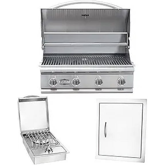 Bullet by Bull Stainless Steel Outdoor Kitchen Grill Set - Built-In Natural Gas Grill, Perfect for Entertaining -BBQ Kitchen Isl& Bundle - Includes 4 Burner Grill, Single Access Door & Side Burner
