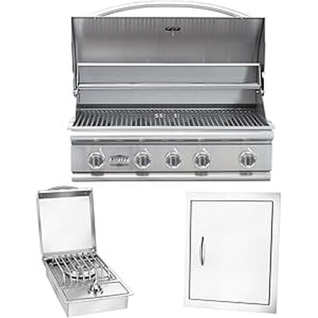Bullet by Bull Stainless Steel Outdoor Kitchen Grill Set - Built-In Natural Gas Grill, Perfect for Entertaining -BBQ Kitchen Isl& Bundle - Includes 5 Burner Grill, Single Access Door & Side Burner