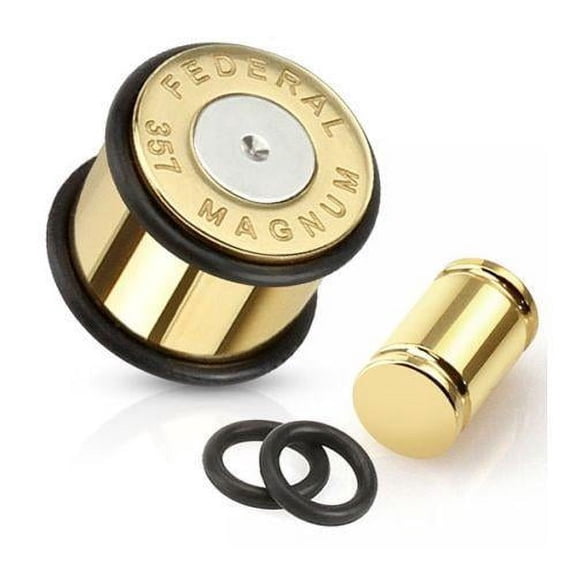 Bullet Ear Plugs Gold Anodized Surgical Steel With O Ring Set Of 2