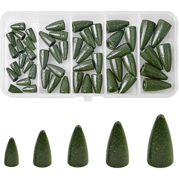 Bullet Fishing Weights Sinkers, 30pcs Worm Weights Fishing Sinkers for Bass Fishing Carolina Rig Texas Rig Slip Sinkers Sliding Fishing Weights Saltwater Freshwater