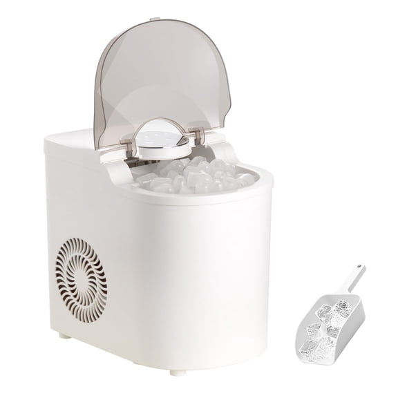 Bullet Ice Countertop Ice Maker, Ready 7 Ice Cubes in 6 Minutes, 26 Lbs Per Day, Self-Cleaning Portable Unit with Ice Scoop, 2 Bullet Ice Sizes for Kitchen, Office, Bar