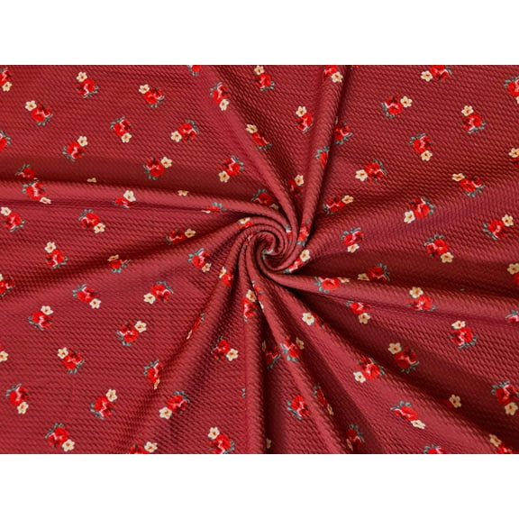 Bullet Knit Printed Fabric-Brick Red Roses-BPR257-Sold by the Yard