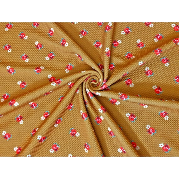 Bullet Knit Printed Fabric-Mustard Red Roses-BPR262-Sold by the Yard