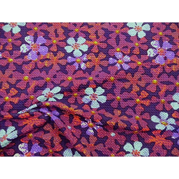 Bullet Printed Liverpool Textured Fabric 4 Way Stretch Purple Aqua Floral U33