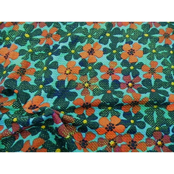 Bullet Printed Liverpool Textured Fabric 4 Way Stretch Turquoise Orange Floral U34